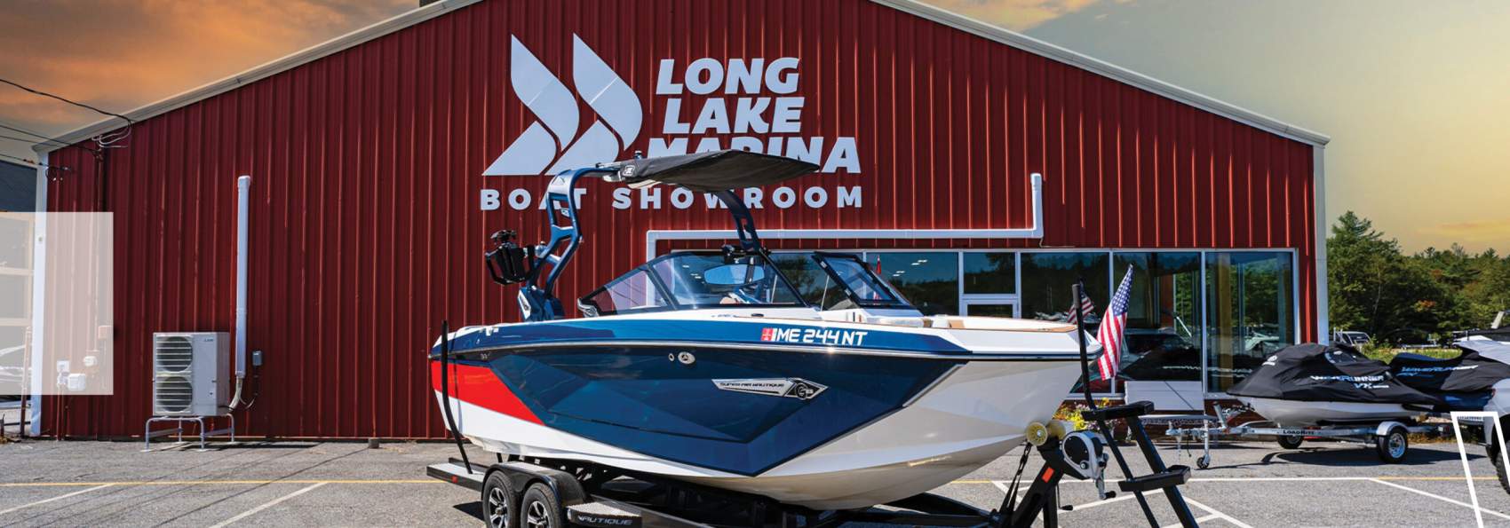 Boat infront of Long Lake Marina
